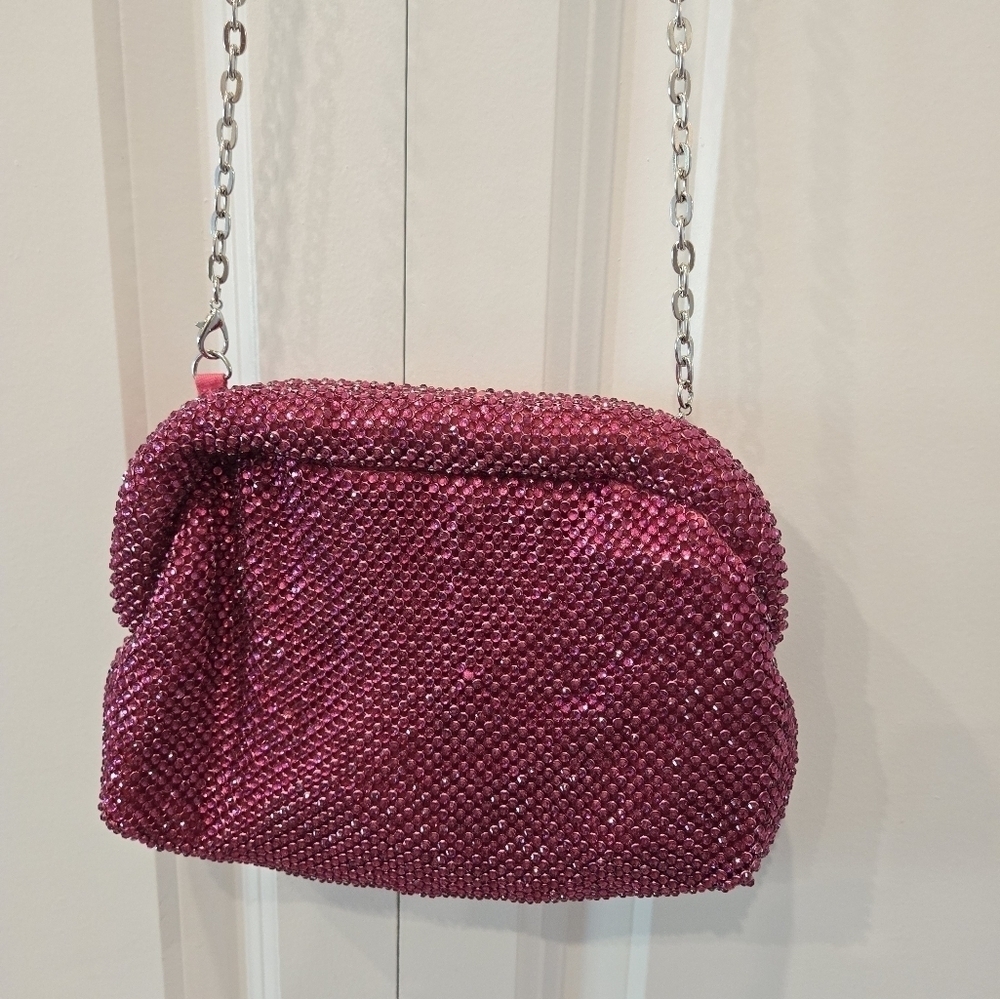 Starlet Bags Fuschia Rhinestone Clutch Removable Silver Chain Extra Jewels